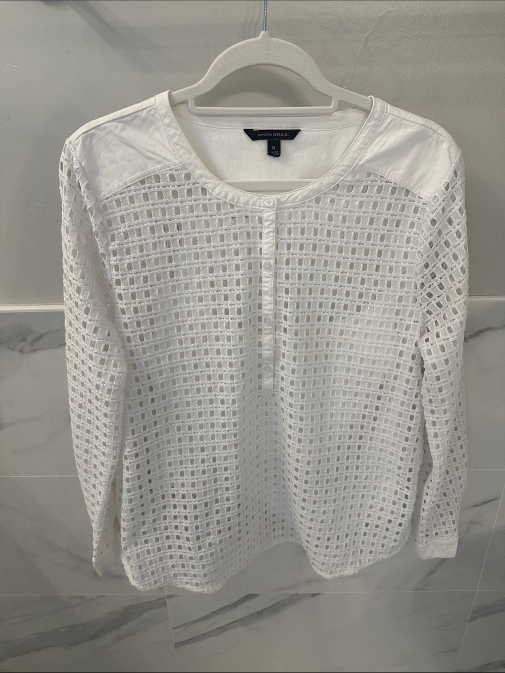 Banana Republic White Openwork  Long-Sleeve Top with cami